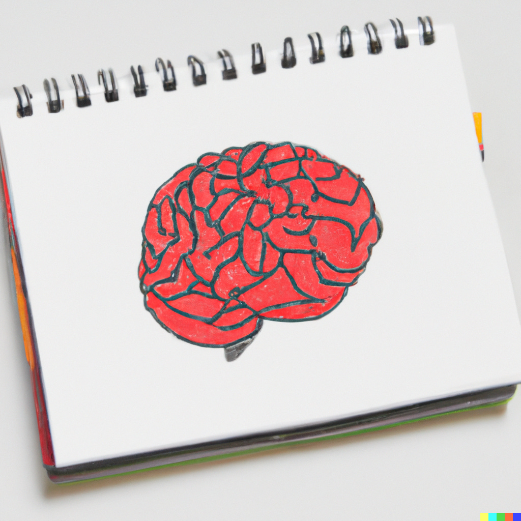 “a notepad with a drawing of a human brain on it” / DALL-E