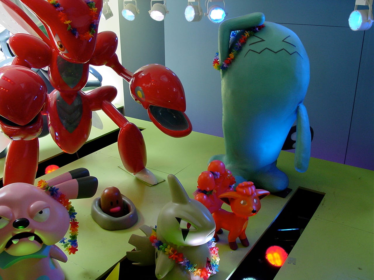 Another view of the lower floor window display, this time showing Vulpix and a huge Wobbuffet statue