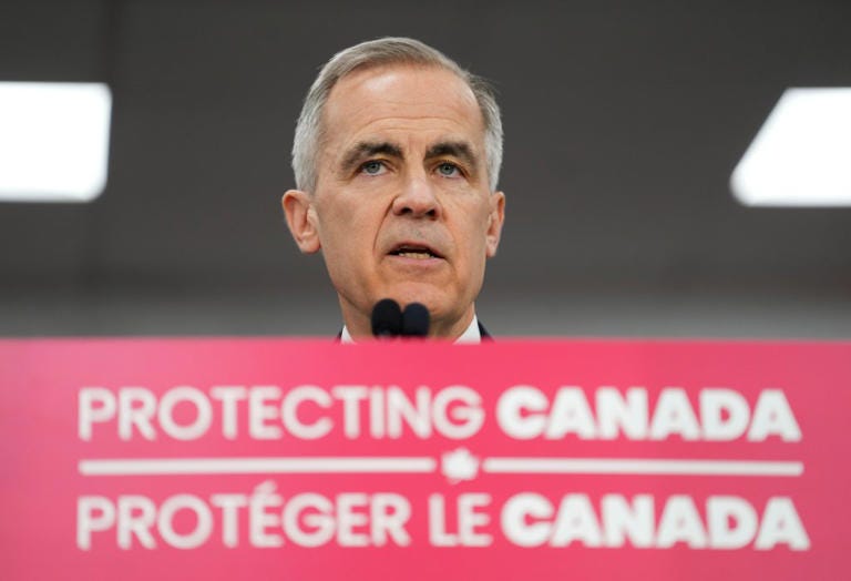Liberal Leader Mark Carney speaks during an announcement at Sheridan College in Brampton, Ont., on Thursday, April 10, 2025.