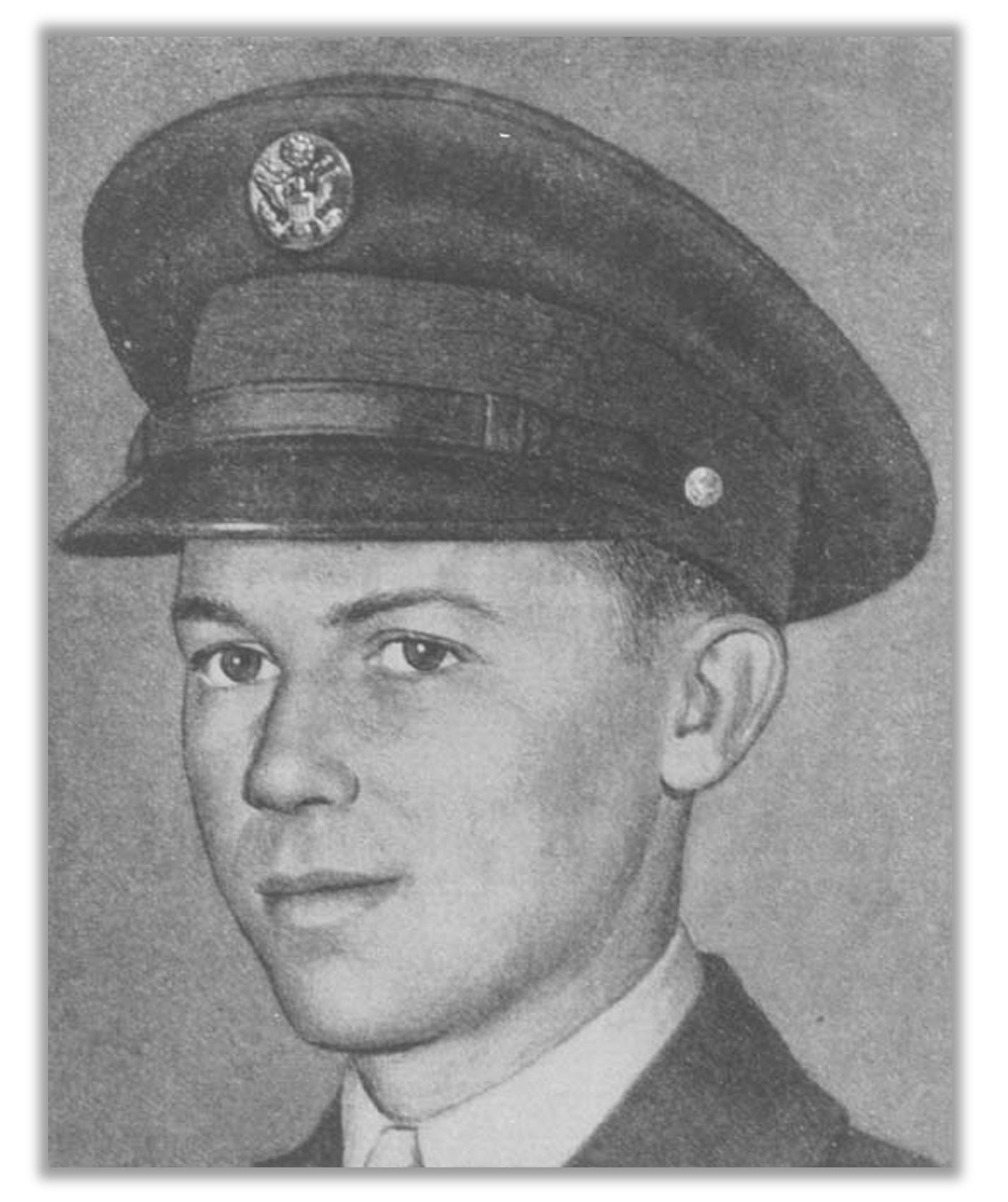 Black and white sketch of Melvin Brown, in uniform.  He looks young. 