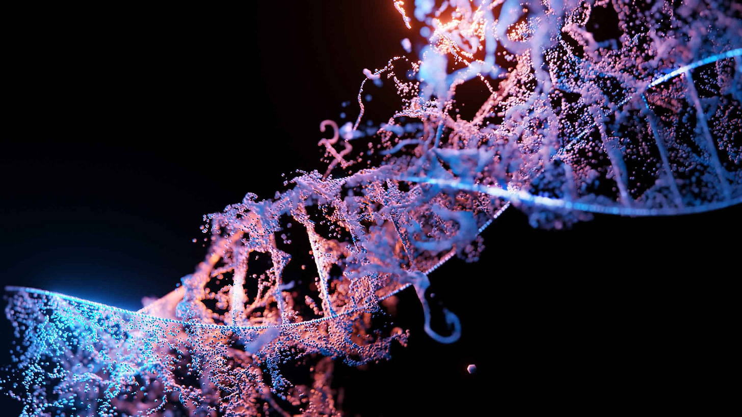 DNA with chains of bubbles rising from it in a fluid