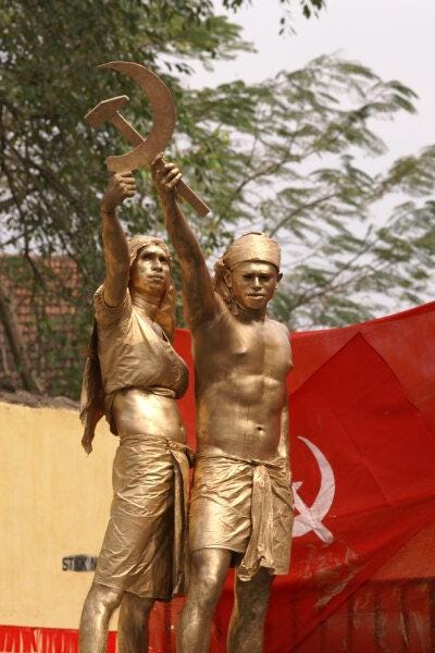 Um quadro em um comício comunista em Kerala, na Índia. (David Wilmot/CC BY-SA 2.0)