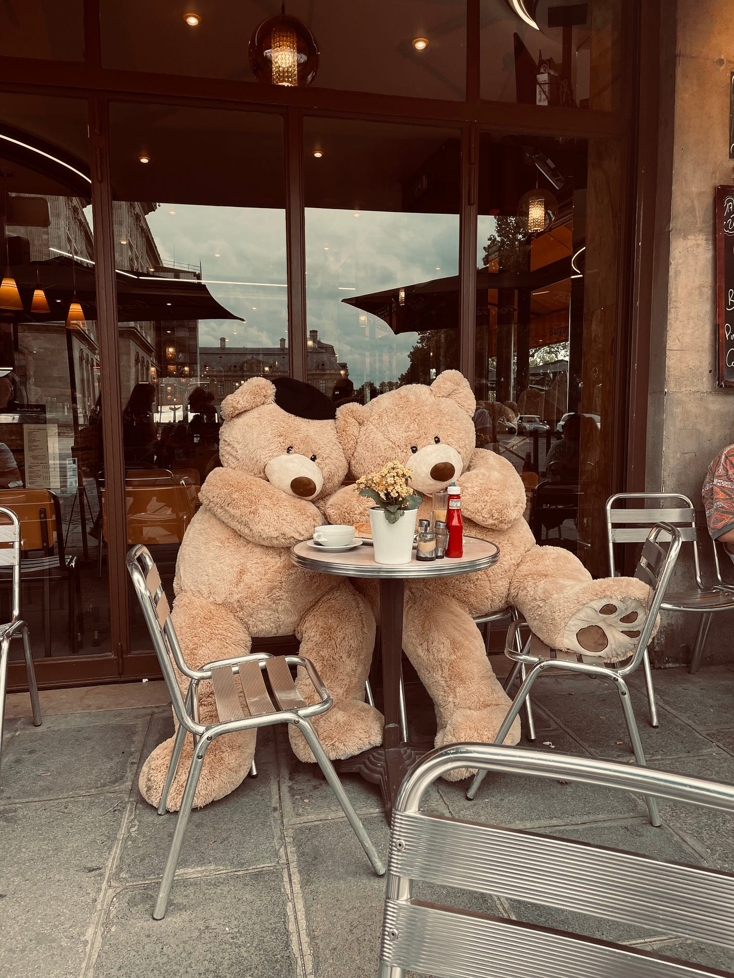 Free Two Stuffed Bears in a Restaurant  Stock Photo