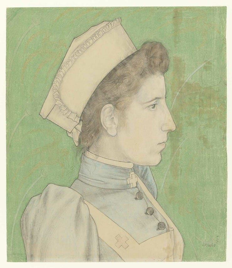 'Zuster Nelly' 1894 - gekleurd krijt: Jan Toorop (herkomst: coll. Rijksmuseum Amsterdam)