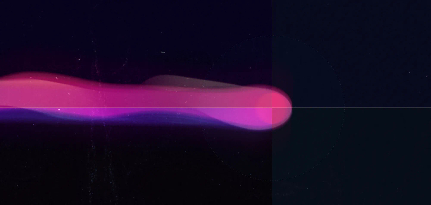 An abstract image of a pinkish-purple comet-like shape moving from left to right.