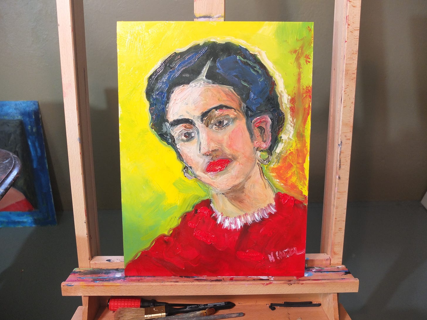 "Frida Kahlo" painting by Iowa self-taught painter, Noel Hatfield.