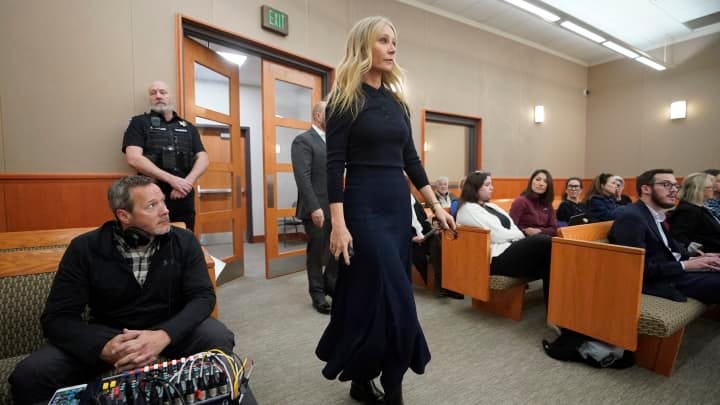 Actress Gwyneth Paltrow enters the courtroom for her trial in Park City, Utah, March 24, 2023.