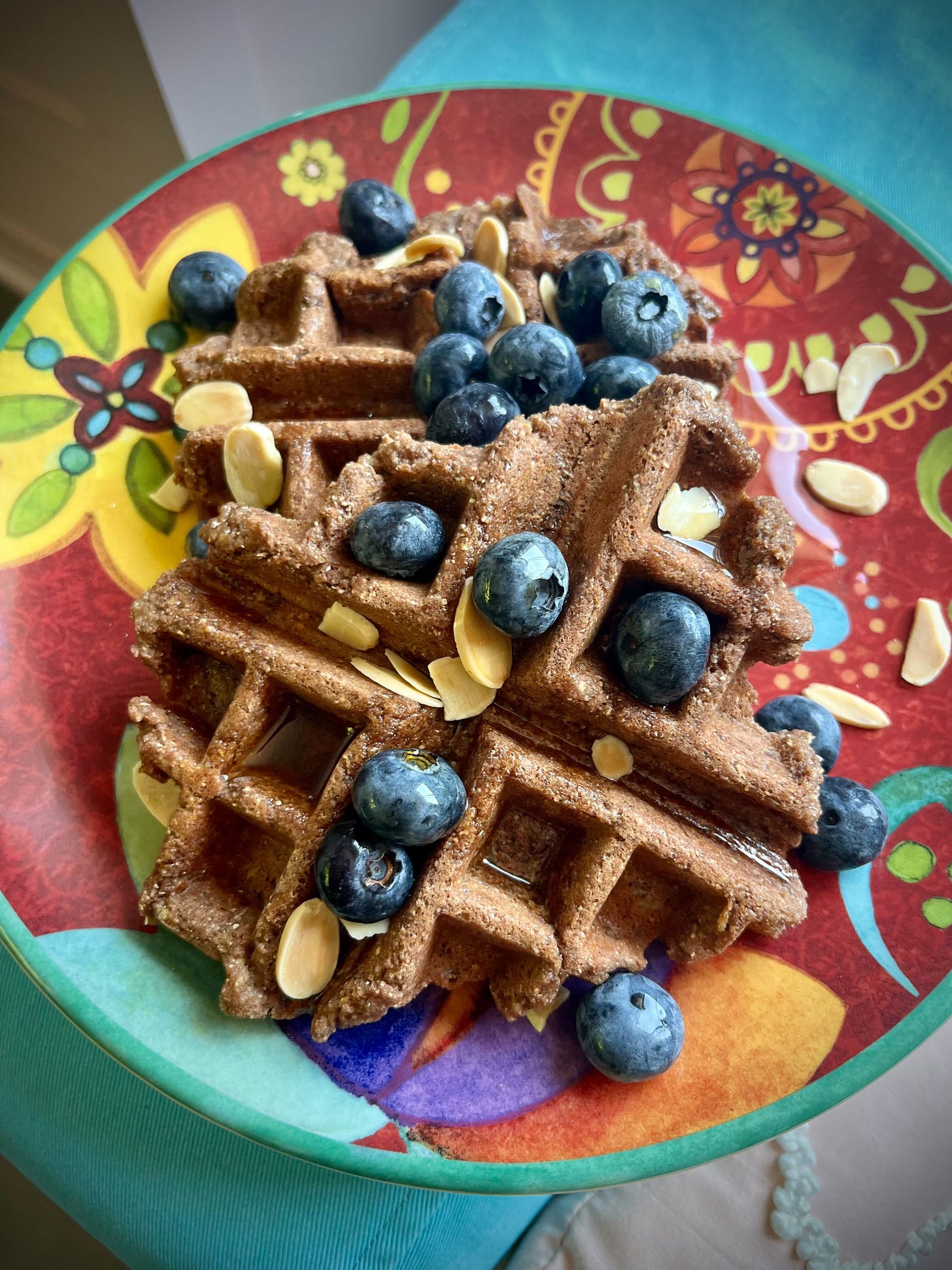 chocolate waffles with fresh blueberries
