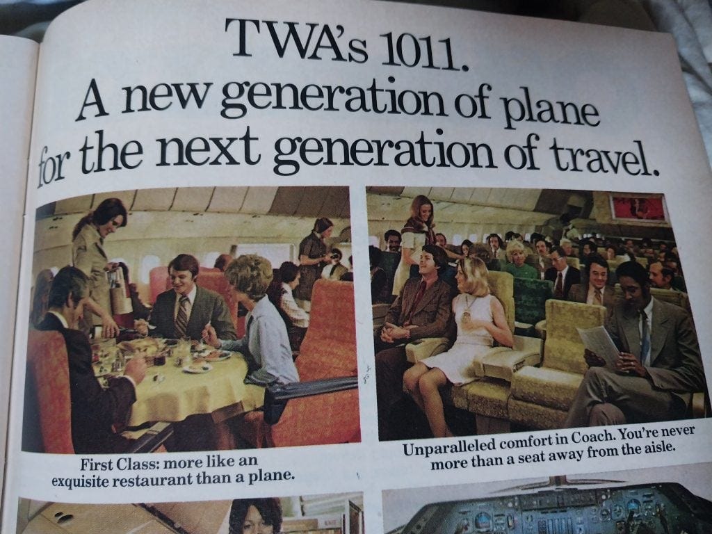 Photo of 1974 magazine ad for TWA (from Saturday Review)