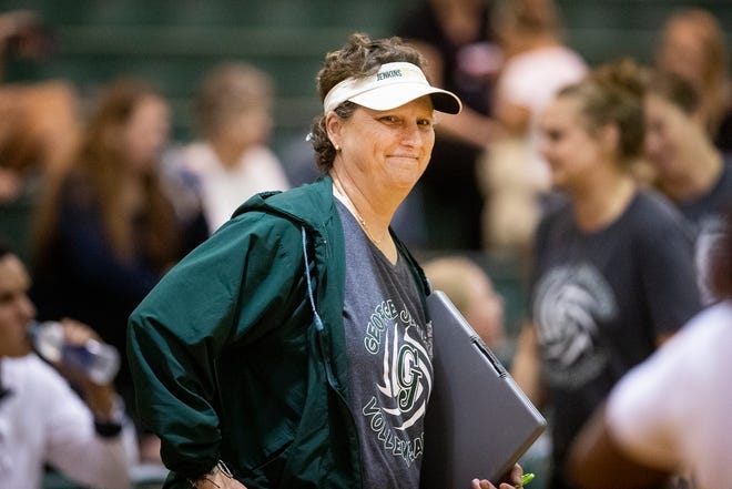 George Jenkins volleyball coach Lisa Bickerton watches her players during their volleyball match against Lakeland in 2019. Bickerton died of cancer this past weekend. She was 54.
ERNST PETERS/THE LEDGER