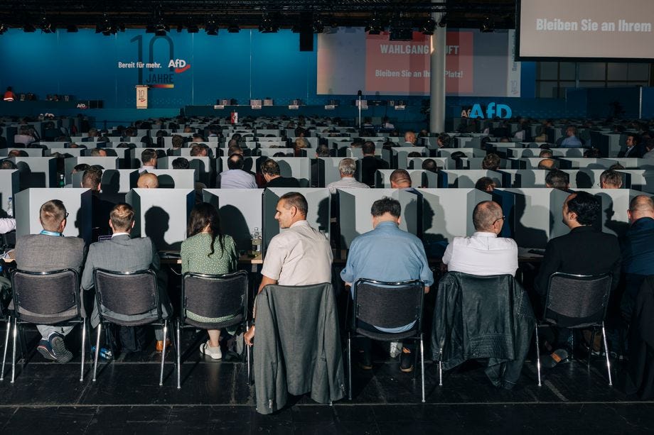 The AfD voting for its candidate list for next year's European Parliament election last weekend in Magdeburg