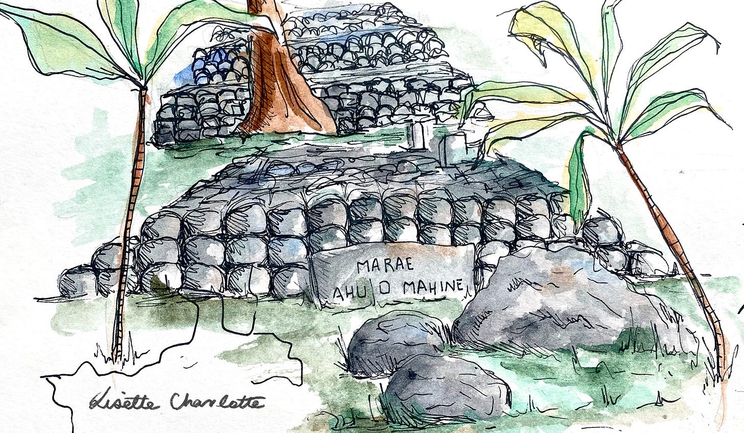 An illustration of the marae in Moorea