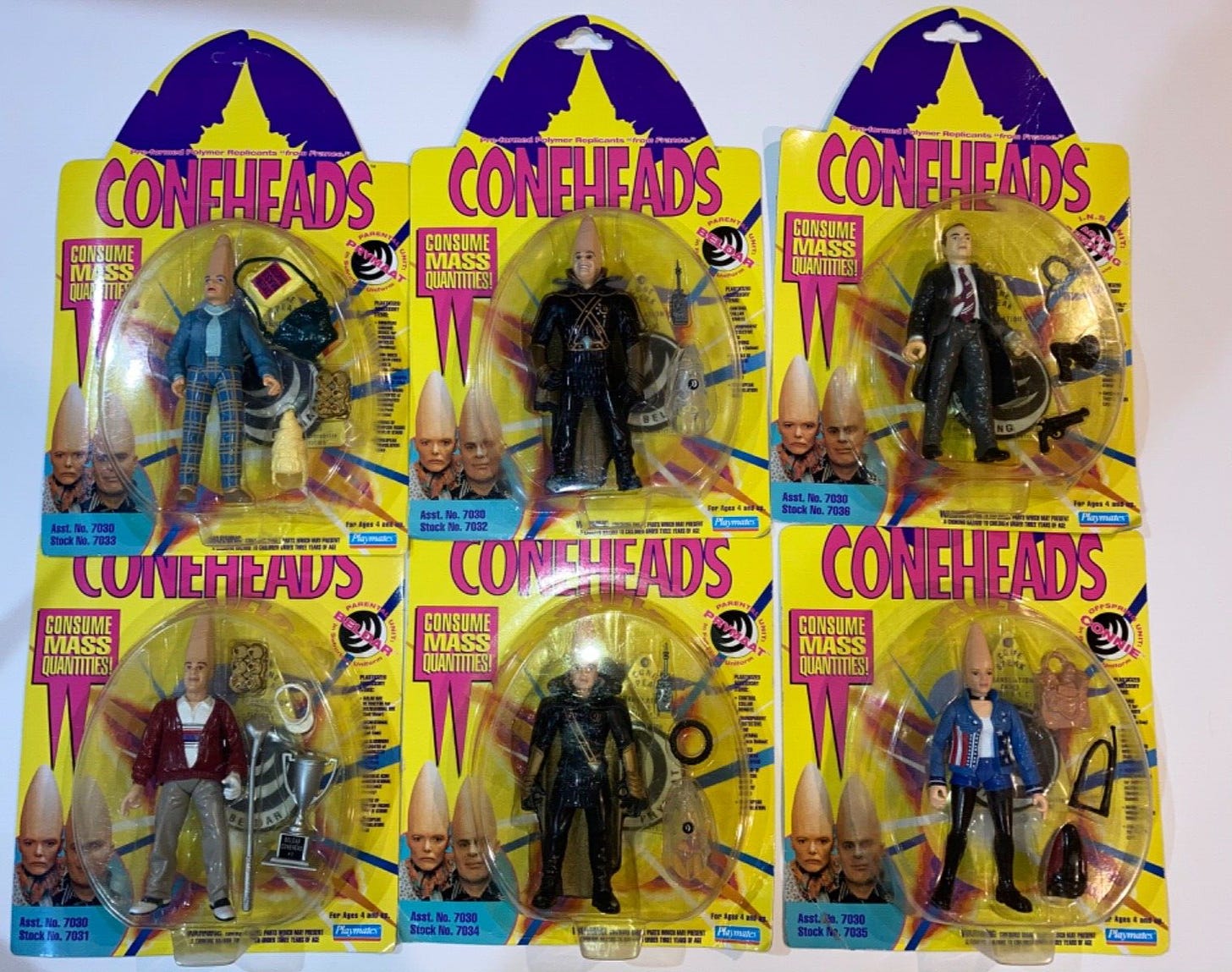New Sealed 1993 Playmates Coneheads Action Figure Set Lot (6) Beldar Prymat - Picture 1 of 10