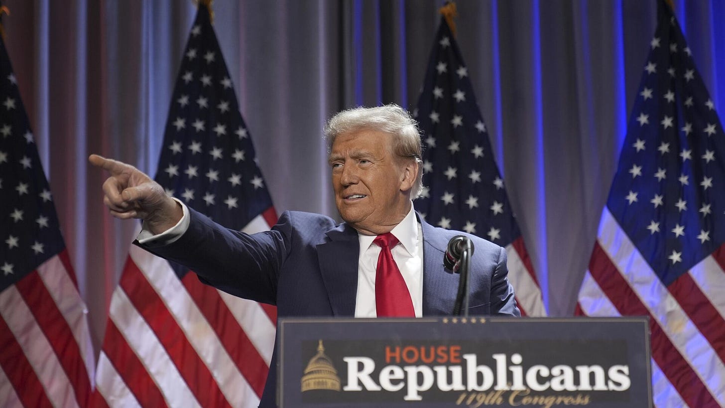 President-elect Donald Trump speaks as he arrives for a meeting with the House GOP conference, Wednesday, Nov. 13, 2024, in Washington.  - Sputnik International, 1920, 14.11.2024