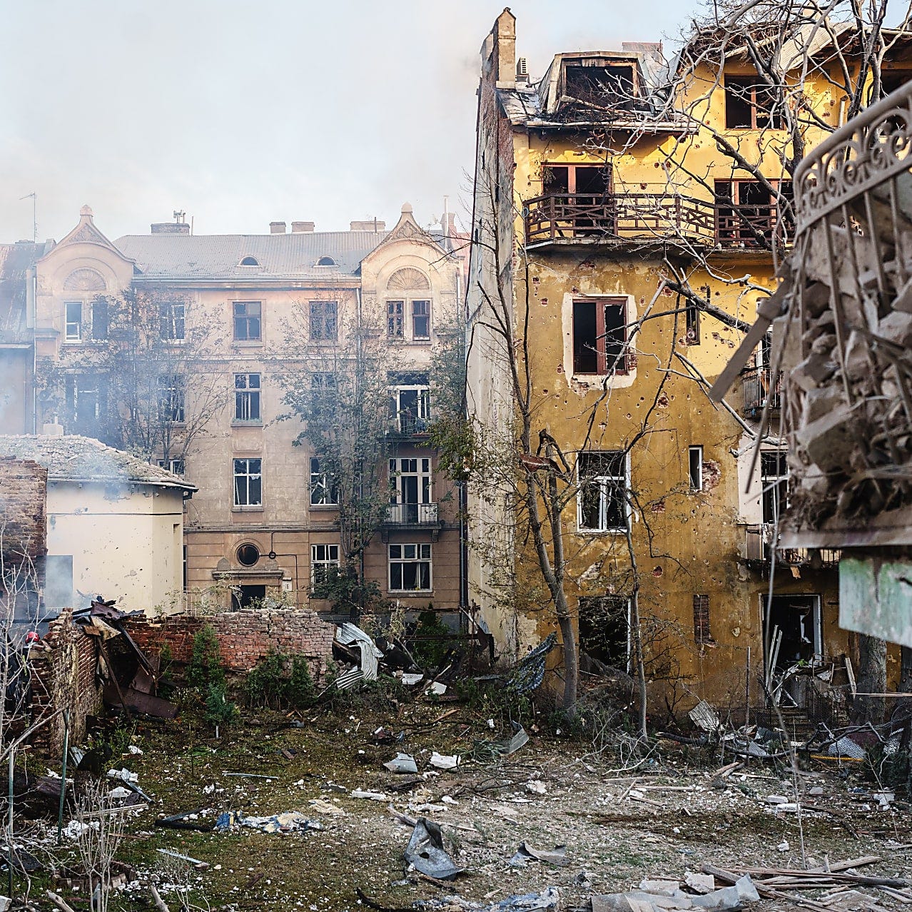 Buildings in Lviv, Ukraine, were damaged by Russian attacks last week.