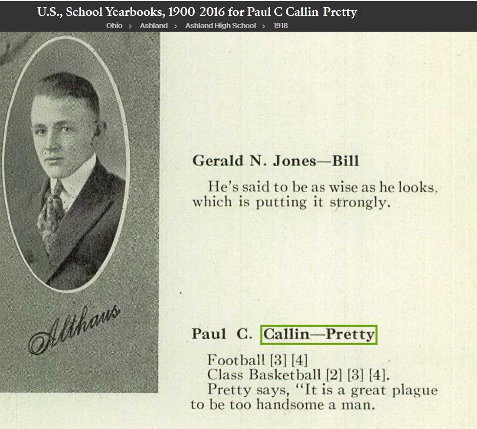 High school yearbook page showing Paul Callin