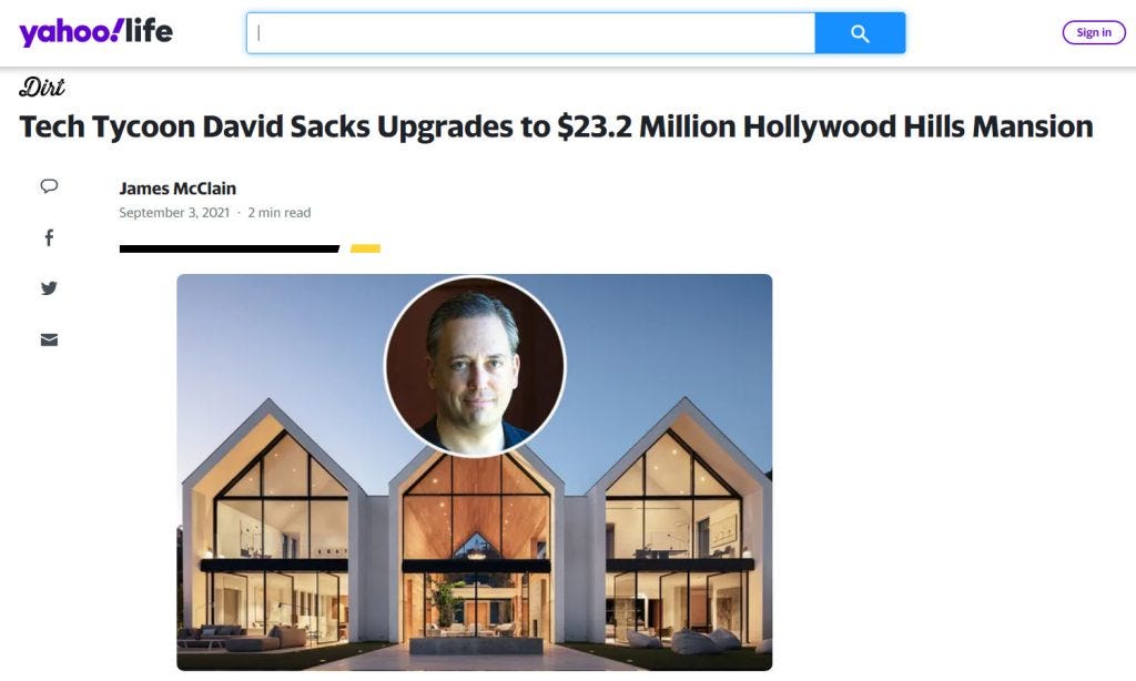 David Sacks mansion Silicon Valley PayPal Mafia