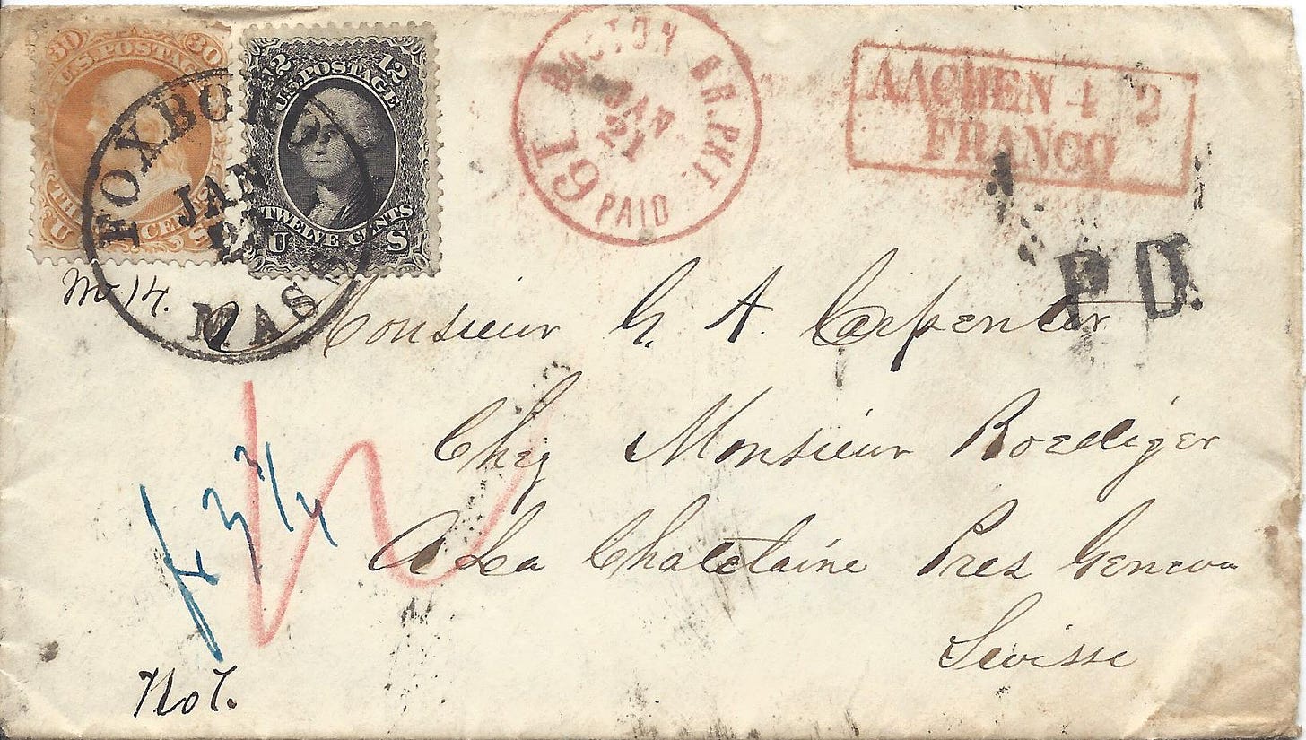 1863 envelope to Geneva Switzerland