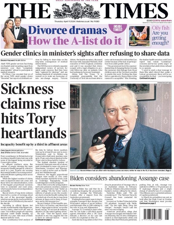 Gender clinics in minister’s sights after refusing to share data Eleanor Hayward - Health Editor Victoria Atkins said clinics must provide patient data Adult NHS gender services face being overhauled amid mounting anger from ministers over their “completely unacceptable” refusal to participate in medical research. Dr Hilary Cass revealed that six of the seven NHS adult gender clinics “thwarted” her report on children’s ser- vices by failing to share data on the long-term consequences of medical interventions. The NHS has now ordered a separate independent review of services for adults amid concerns that they have been “captured by ideology” and are rushing hundreds of vulnerable young women on to male sex hormones or into sex-change surgery. Victoria Atkins, the health secretary, discussed the issue with Amanda Pritchard, chief executive of NHS England, yesterday and said it was essential that clinics comply with a legal obligation to provide follow-up data on patients who had undergone hormone treatment. Atkins told The Times: “It is completely unacceptable that the University of York has not been able to carry out its research to inform the Cass review because of the lack of participation from adult gender clinics. “The government took the unprecedented step of changing the law to make the necessary data linkage from those children seen at the Tavistock possible to enable this work. Nothing less than full co-operation by those clinics in the research is acceptable.” Wes Streeting, the shadow health secretary, said Cass’s report had raised “scandalous” concerns and he was “pretty angry” at the revelation that adult clinics refused to co-operate. “I want to send a clear message to them [the adult clinics] that, under a Labour government, there will be accountability for that — you’re not going to get away with it, ” he told The Sun’s Never Mind the Ballots online show. As well as criticising the clinics for their lack of co-operation, Cass also called for greater scrutiny of the treatment provided to adults in her review, which was published yesterday. There has been a surge in referrals of mainly young women who can be prescribed life-altering hormones or surgery after just two appointments. Women under the age of 25 now make up 70 per cent of referrals to adult NHS gender clinics and a high proportion suffer mental health issues. Under the present NHS guidelines, they can be prescribed testosterone after two consultations, causing them to grow beards and their voices to break. Some are also offered double mastectomies at NHS clinics. In response to the Cass review, NHS England wrote to the chief executives of NHS trusts providing services for adults with gender dysphoria. The letter informed them of a major Cass-style review of how adults are treated, highlighting concerns about clinical practice “particularly in regard to individuals with complex co-presentations and undiagnosed conditions”. It also noted the “lack of a robust evidence base” for medical treatments, such as masculinising and feminising hormones. The clinics were warned that their refusal to co-operate with the Cass review had prevented the progression of world-leading research aimed at tracking the outcomes of thousands of patients undergoing gender-affirming treatment. They were told to share the data immediately to “avoid the need for mandatory direction”, meaning that they could face legal action. Adult services were outside the remit of the Cass review, which was commissioned in 2020 to look at services for children under the age of 18. However, her report noted major concerns about how teenagers “fall off a cliff edge” in care when they reached 17 and were transferred to adult centres, even though brains do not stop maturing until the age of 25. Cass recommended the creation of a new “follow-through service” for those aged 17 to 25, who now make up the bulk of those treated at adult services, with more than 500 in this age group referred each month. Her report highlighted how there was no good evidence to support a medical pathway of “gender-affirming” care that has been embedded in clinical guidelines around the world. Helen Joyce, director of Sex Matters, the campaign group, said: “Adults, just as much as children, deserve evidencebased care and the evidence is equally lacking in adult gender medicine as it is in paediatric services. “Even above age 25, gender distress may be accompanied by other mental health vulnerabilities, such as internalised homophobia, undiagnosed autism, or depression, anxiety or eating disorders.” Dr Louise Irvine, co-chairwoman of the Clinical Advisory Network on Sex and Gender, another campaign group, said that growing numbers of the young women undergoing lifealtering surgery were regretting it and hoping to “detransition”. Campaigners pointed out that the majority of girls and young women referred to gender clinics were sexually attracted to women and said medical interventions were an “assault on young lesbian lives”. Bev Jackson, co-founder of the charity LGB Alliance, said: “The medical malpractice exposed so clearly by Hilary Cass has particularly affected lesbian teens. In the new homophobia that has captured today’s youth culture, they are getting the message that they are really boys and hormones will fix them.”