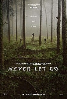 Never Let Go poster with Halle Berry's kids on their leashes. Wait, what?! 