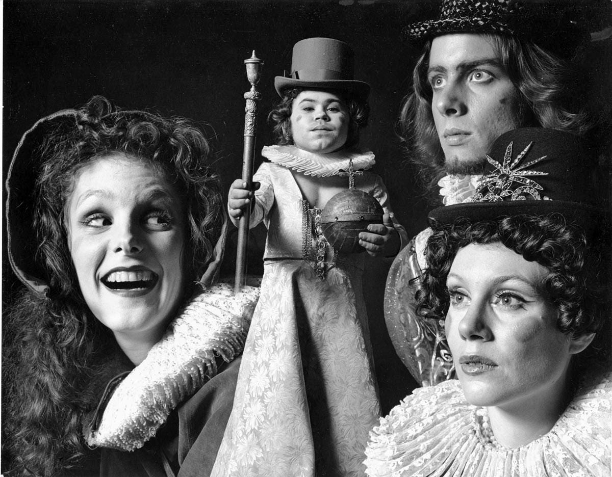 The cast of 'Elizabeth I' on Broadway, with Ruby Lynn Reyner, Hervé  Villechaize