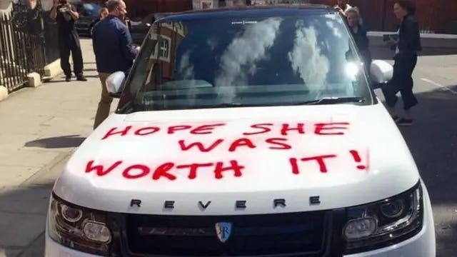 Hope she was worth it' spray-painted on Range Rover car - BBC News