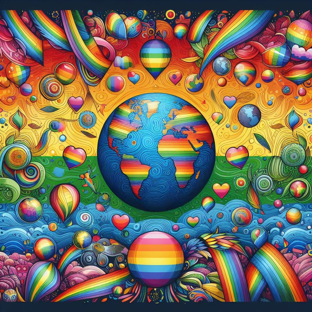 LGBTQ Gay Pride Artwork. Vibrant bright colorful global feel.