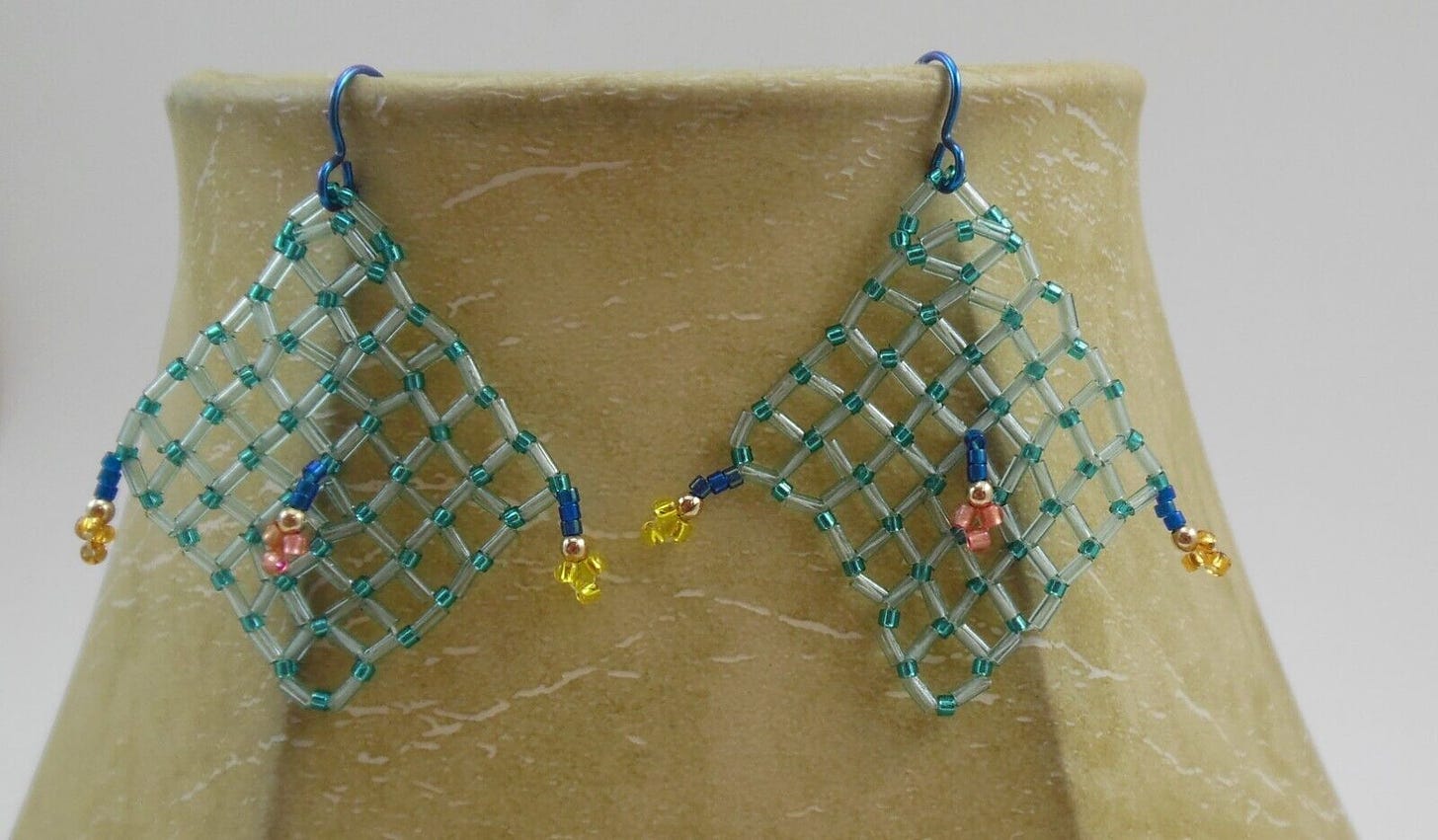 Mermaid Net beaded earrings, niobium earwires, handcrafted in USA - Picture 1 of 16