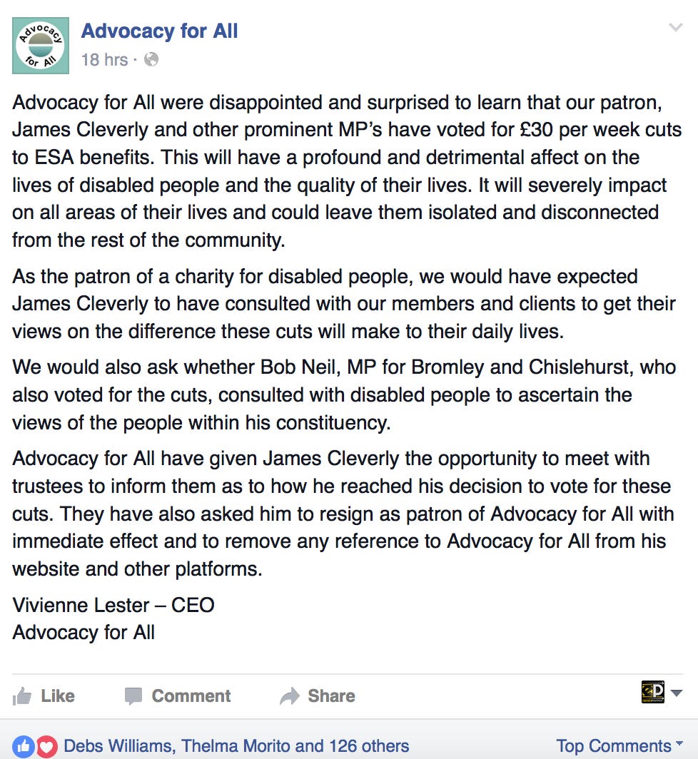 Advocacy for All tell Tory MP James Cleverly to resign as patron