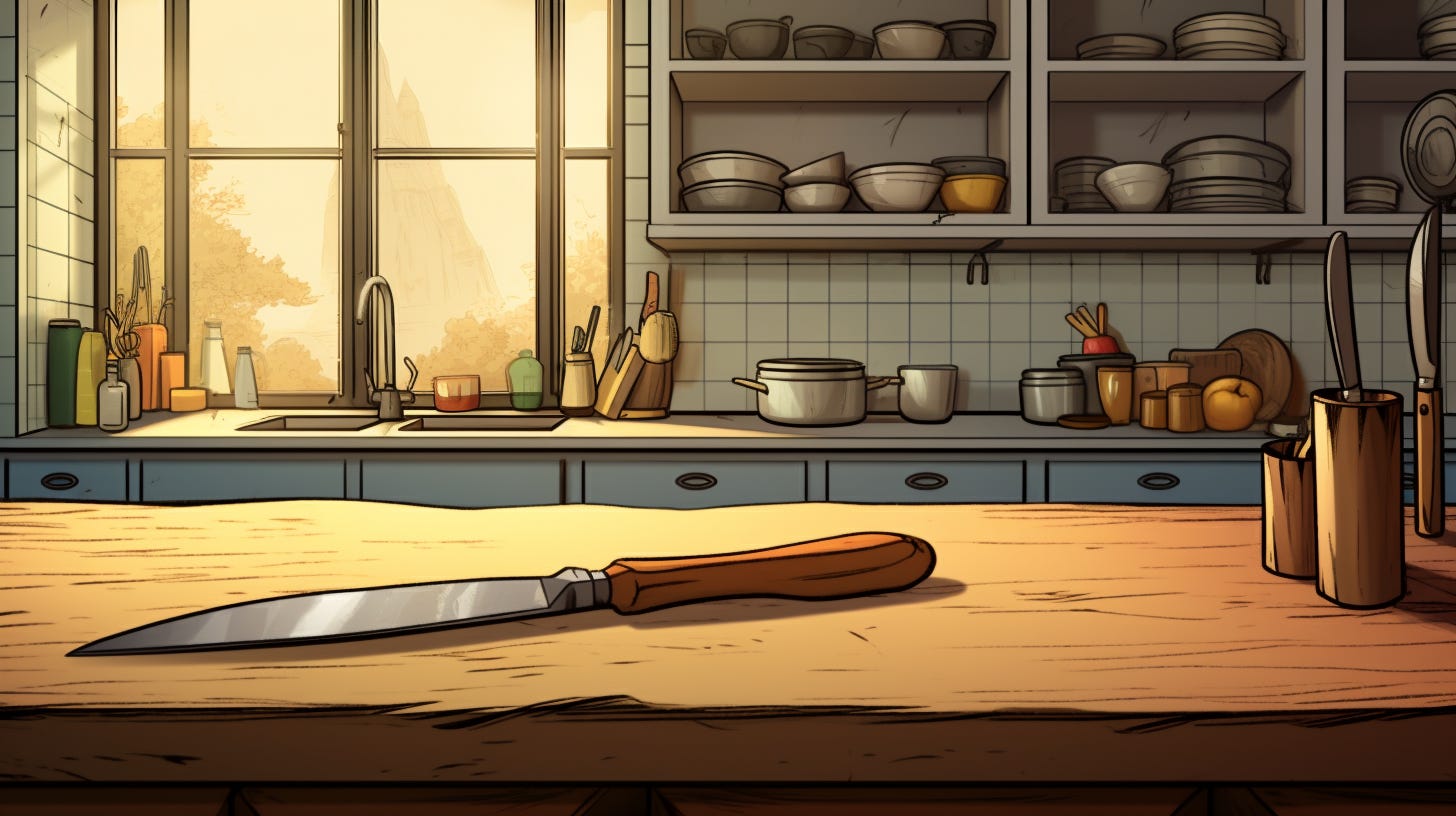 a kitchen knife in a kitchen