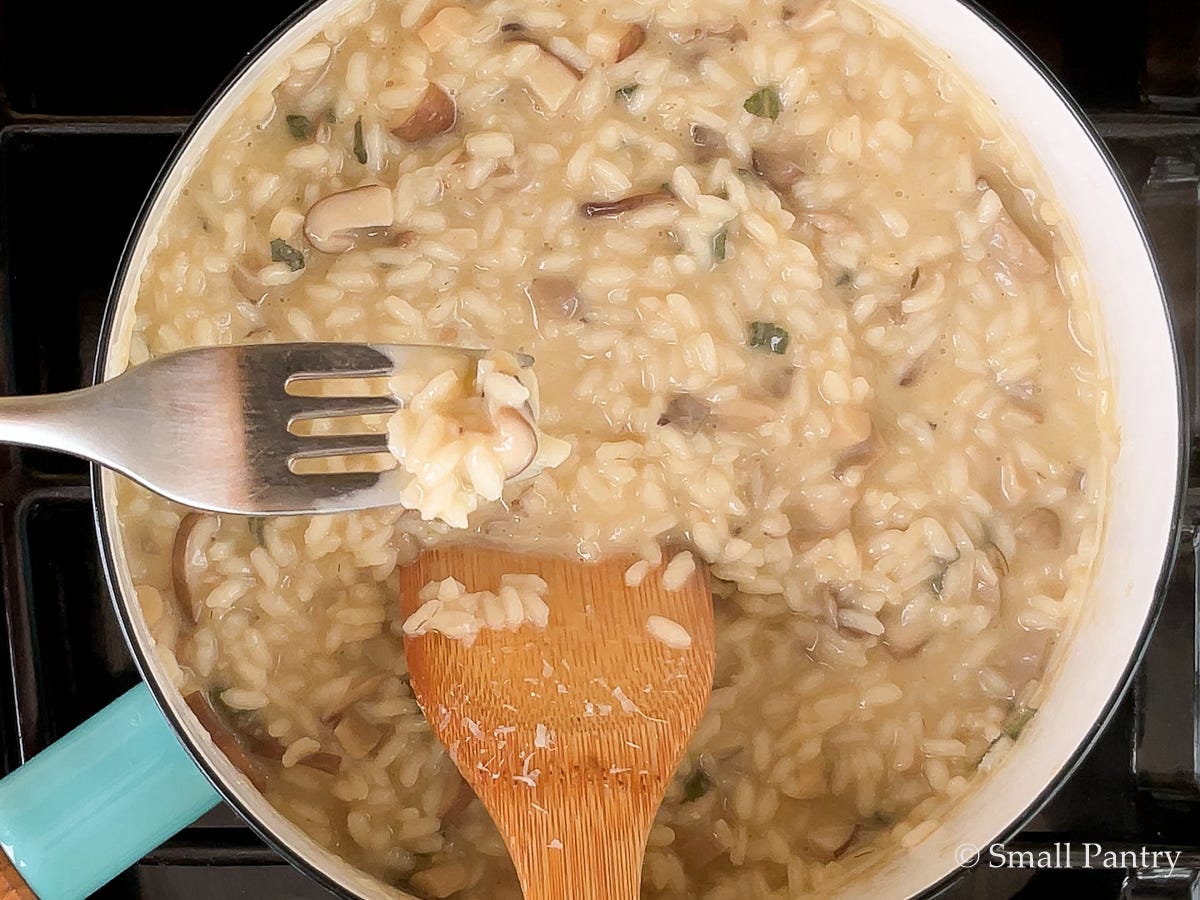 Always check for texture and seasoning before you serve risotto