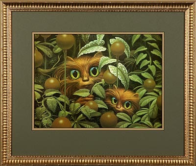 PEEKABOO FUZZIES, Signed Open Edition Print, Conservation framed with acid free mats, archival plexiglass, and wood moulding