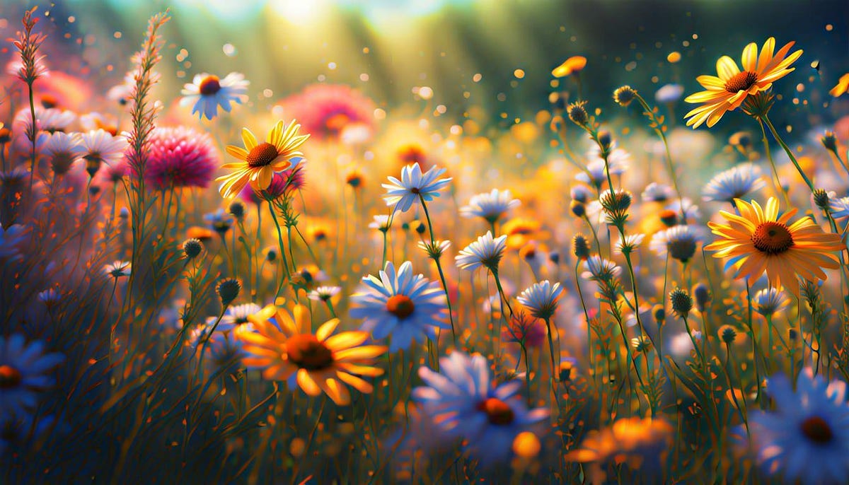 Summer meadow with flowers abundant