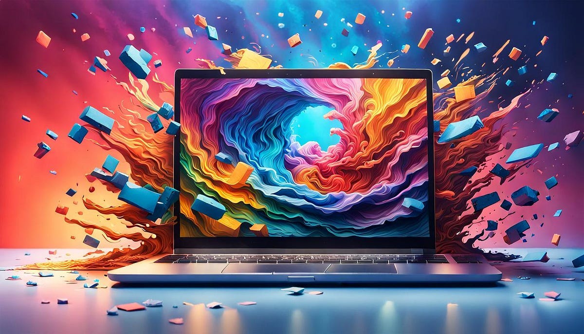 Laptop, artist impression with colours