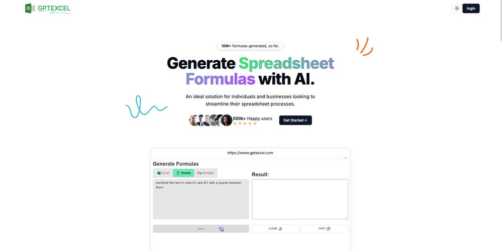 Ferramenta IA Excel Google Sheets - GPTExcel