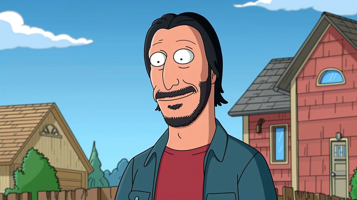 Keanu Reeves as a Family Guy Character at the neighbourhood | illustration | funny | cartoonish --s 550 --sref ...