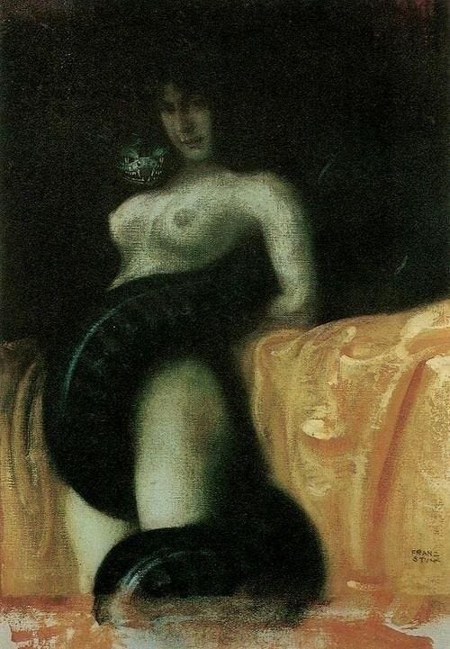 This may contain: a painting of a woman in black and white sitting on a couch with her legs crossed