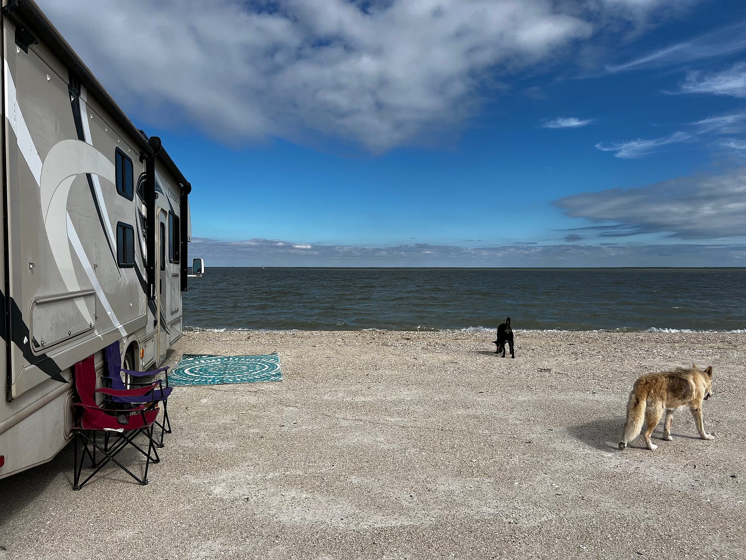 Lyric and David’s RV, on a beach in Texas. 