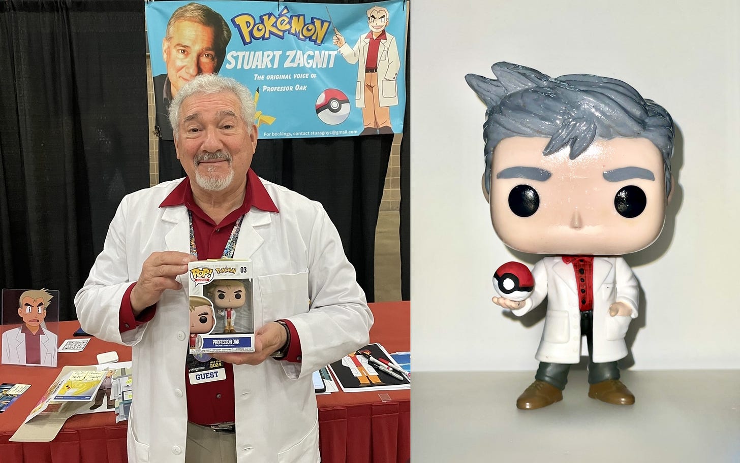 A photograph of the custom Professor Oak Funko Pop that Stuart received