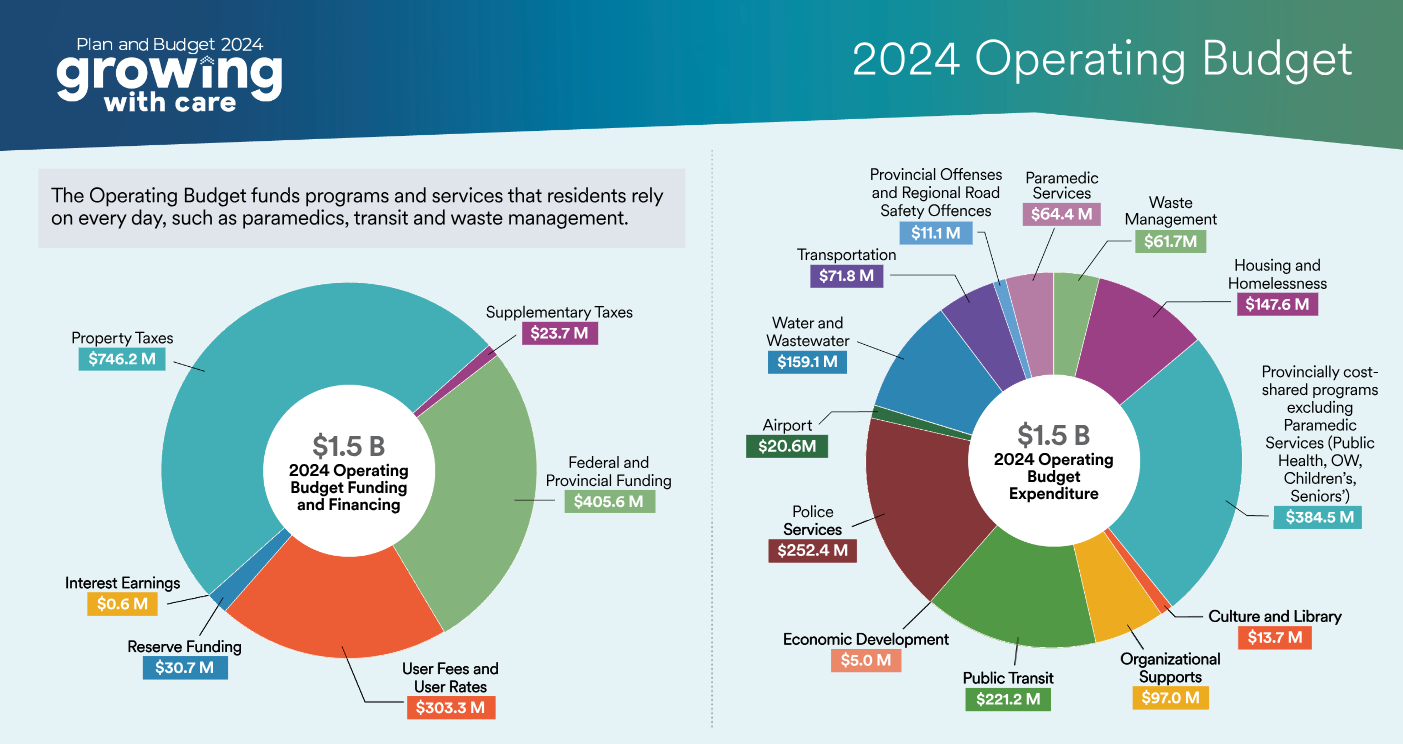 Screenshot of the Region's budget in a pie chart.