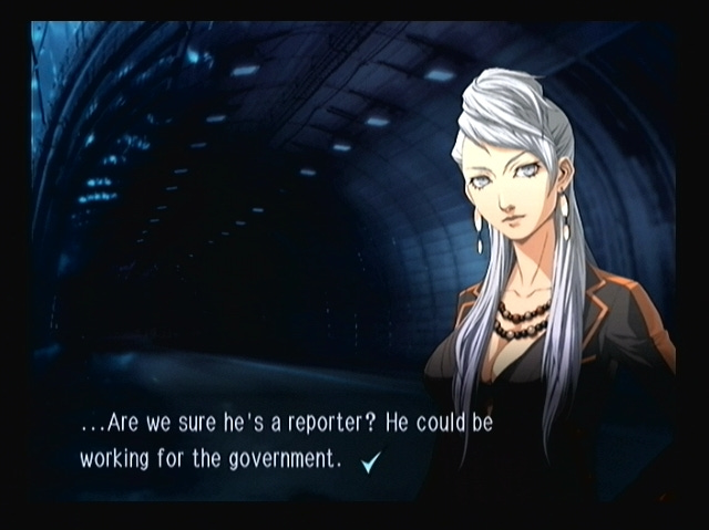 A screenshot from Second Opinion featuring portrait art of Dr. Nozomi Weaver saying, "...Are we sure he's a reporter? He could be working for the government."