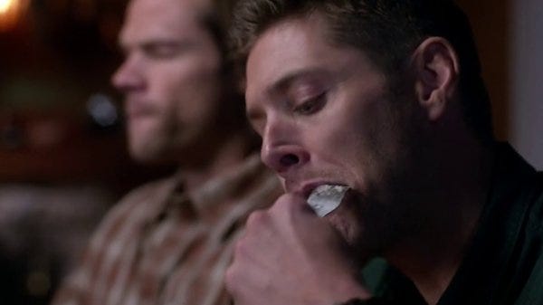 supernatural jensen ackles shoving bulge jared padalecki into mouth