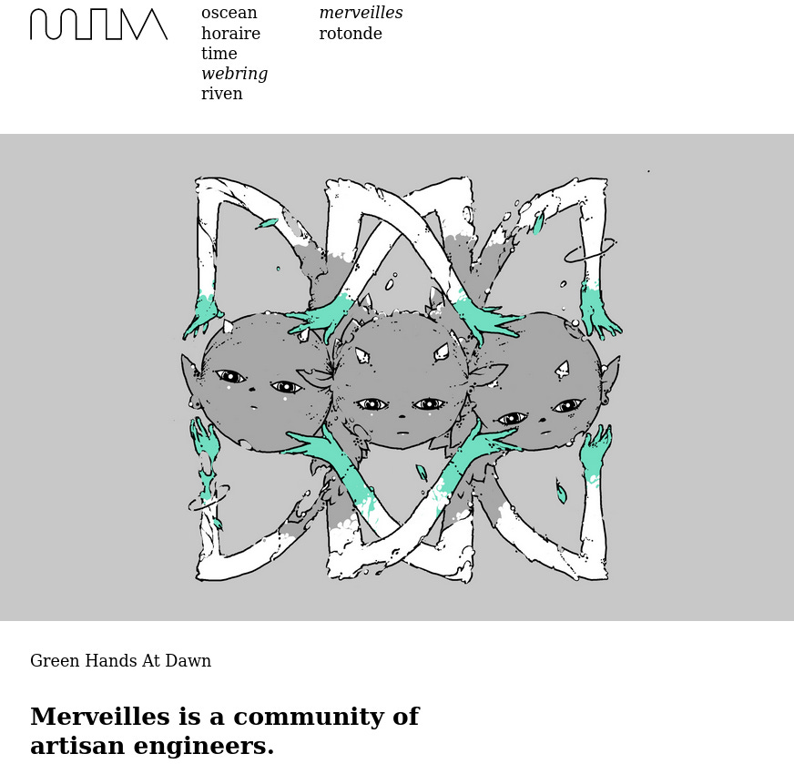 The homepage of the Merveilles collective’s site.