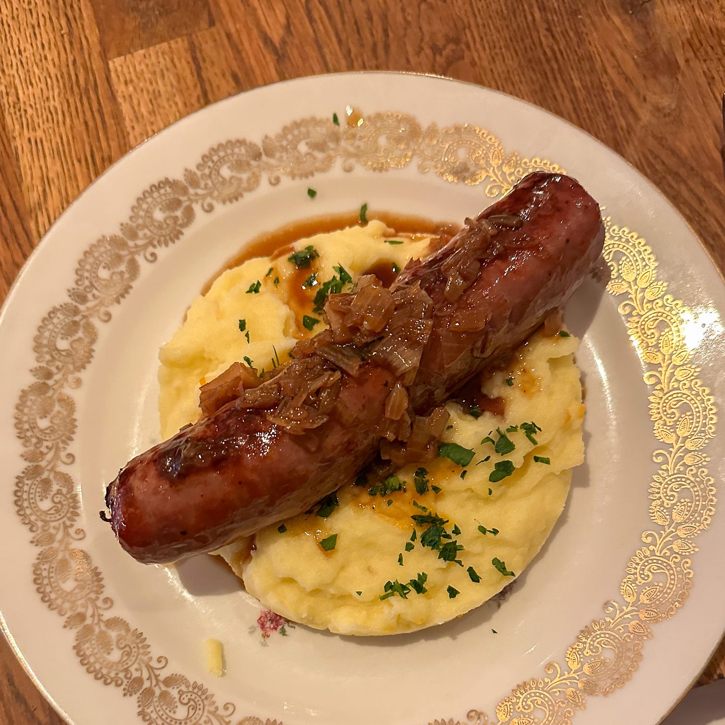 Sausage with potato purée at Attabler bistro in Paris