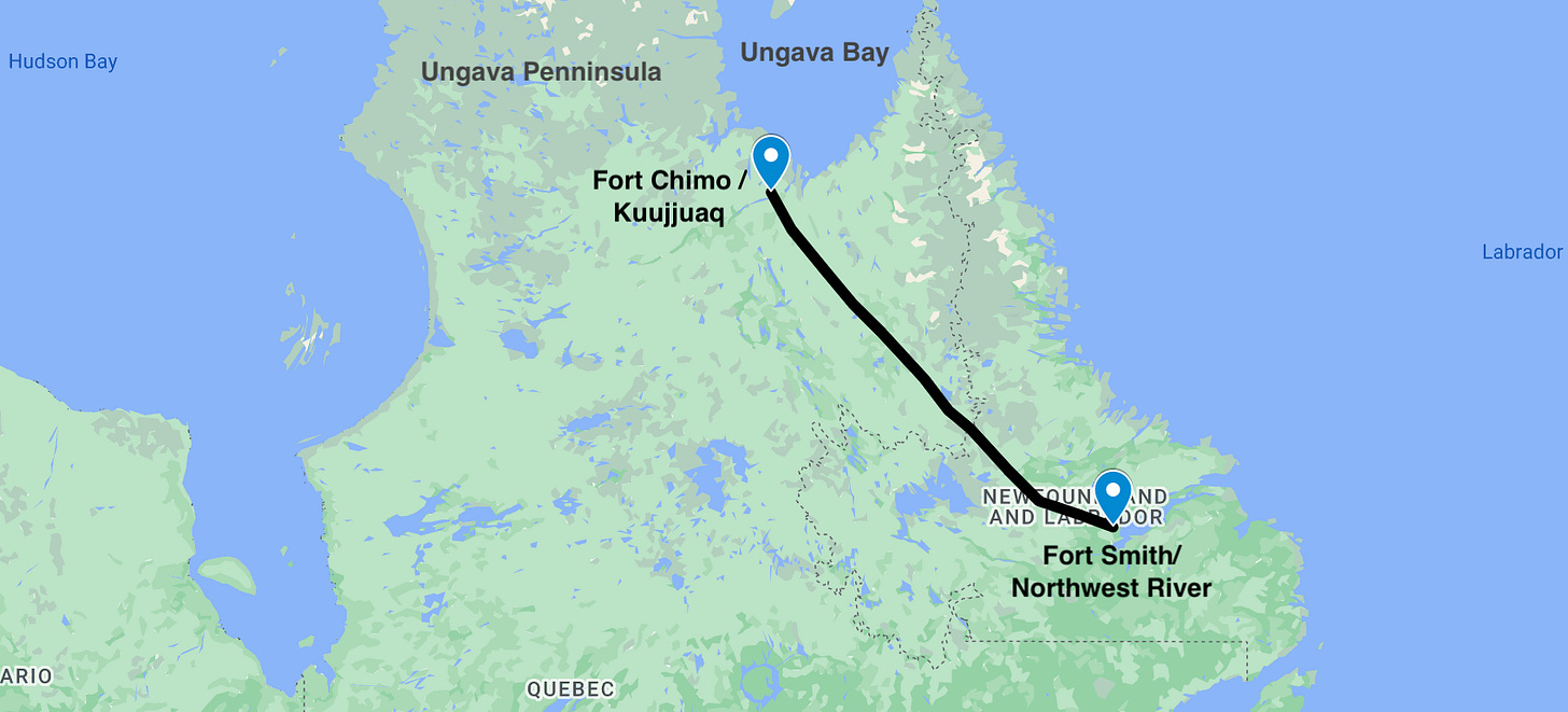 Map of Jesse McEntee's rough approximation of John McLean's overland route