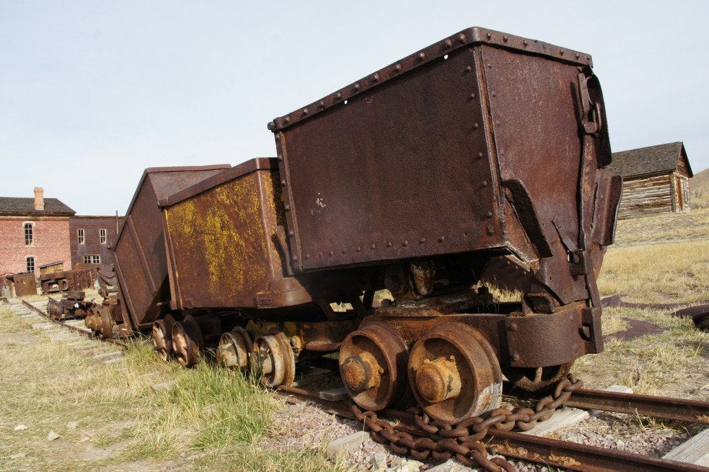 Old mining equipment in Bannack State Park.