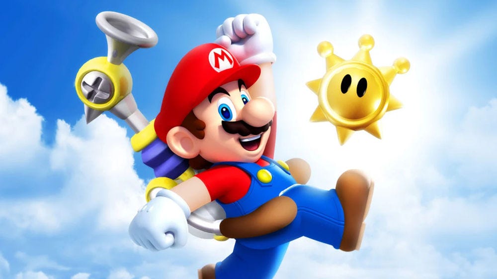 Mario wearing FLUDD in Super Mario Sunshine