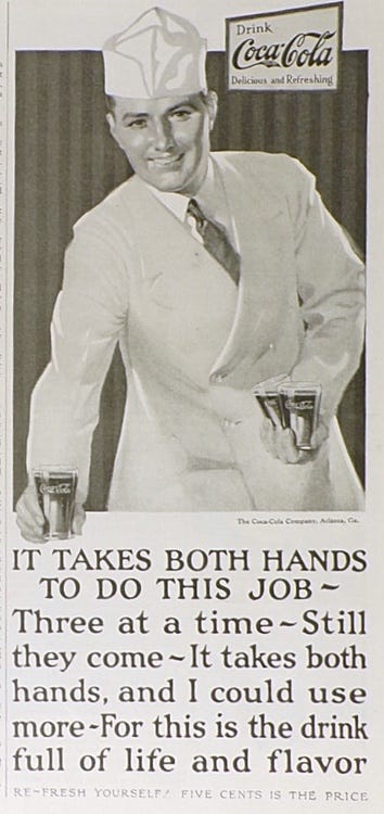 1925 Coca Cola Coke Ad ~ It Takes Both Hands, Vintage Coca Cola Ads