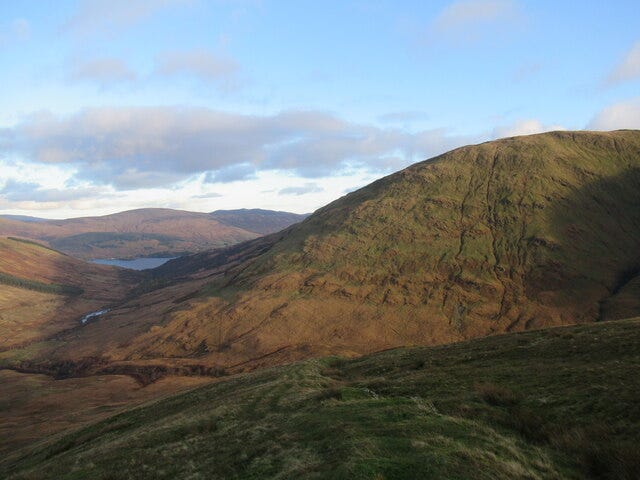 View down Glen Douglas across the flanks of Mid Hill