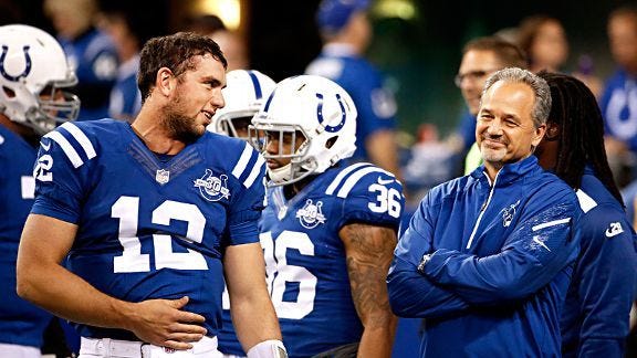 colts andrew luck with coach chuck pagano images 2015